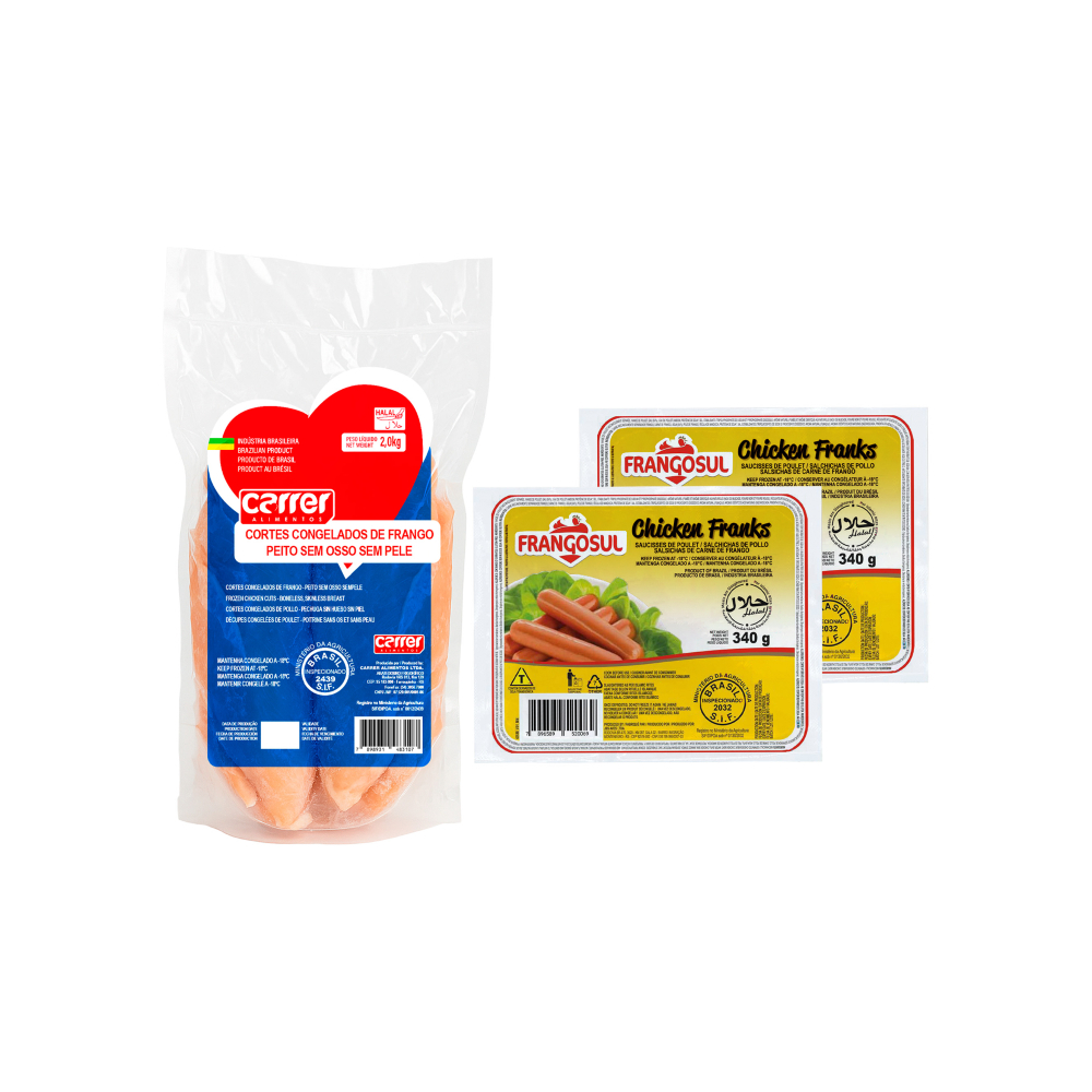 Pechuga de pollo sin piel y sin hueso Carrer 2 kg + Salchichas de pollo Frangosul 2 x 340g - Imagen 1