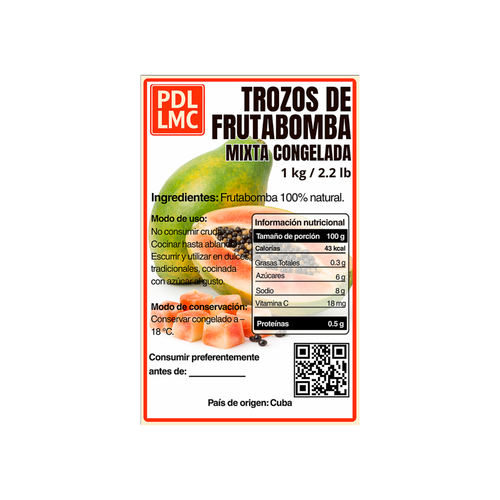 Trozos de frutabomba mixta congelada PDL LMC (1 kg / 2.2 lb) - Miniatura 4
