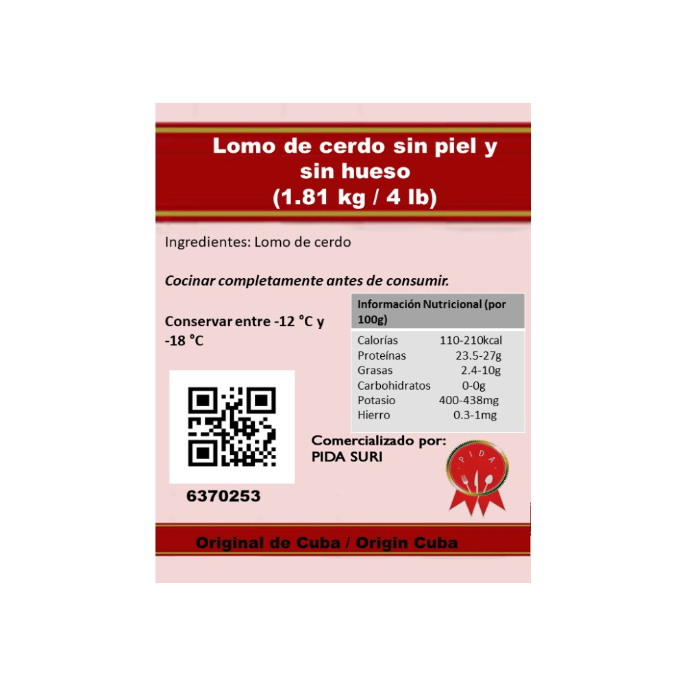 Lomo de cerdo sin piel y sin hueso Pida (1.81 kg / 4 lb) - Miniatura 3