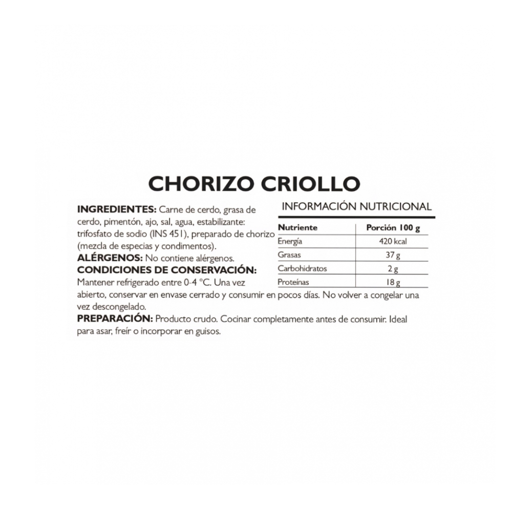 Chorizo criollo Pruébalo (340 g / 11.99 oz) - Miniatura 3