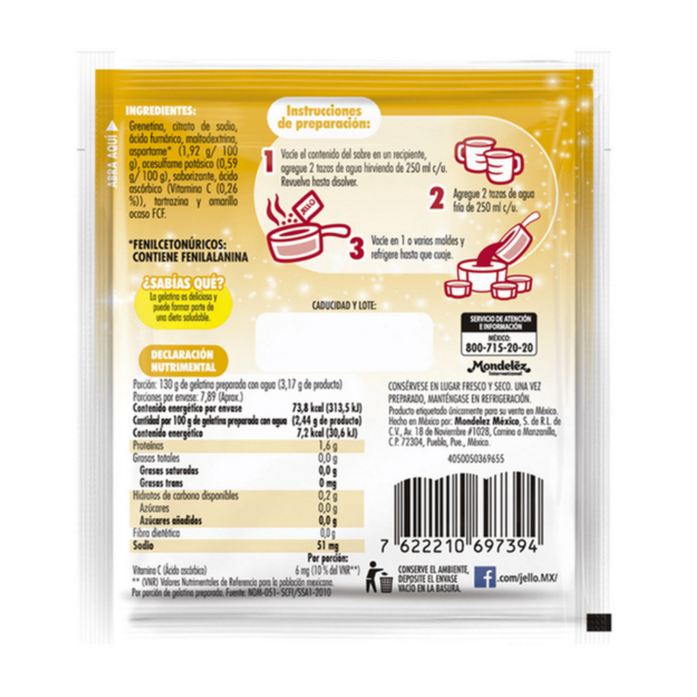 Gelatina sin azúcar fortificada con vitamina C sabor a piña Jell-O (25 g) - Miniatura 3