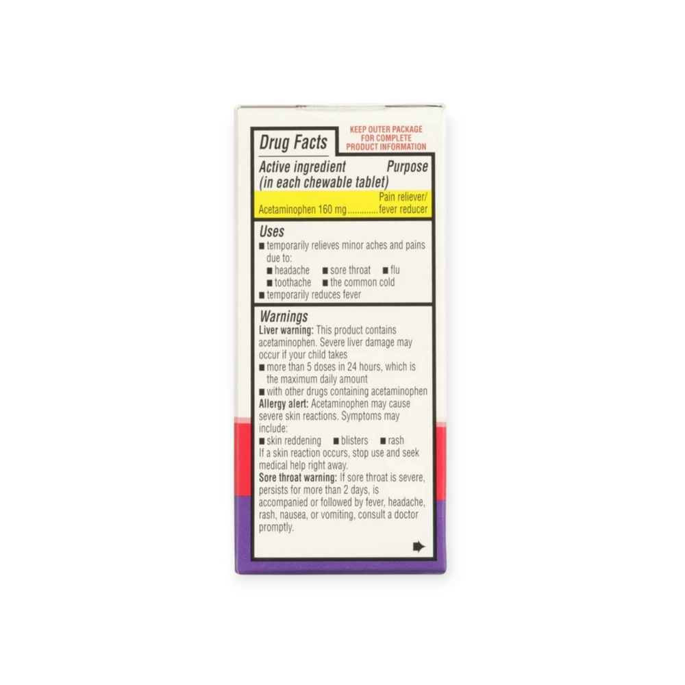 Tabletas masticables de acetaminofén para niños, sabor a uva Equate, 160 mg (24 tabletas) - Miniatura 2