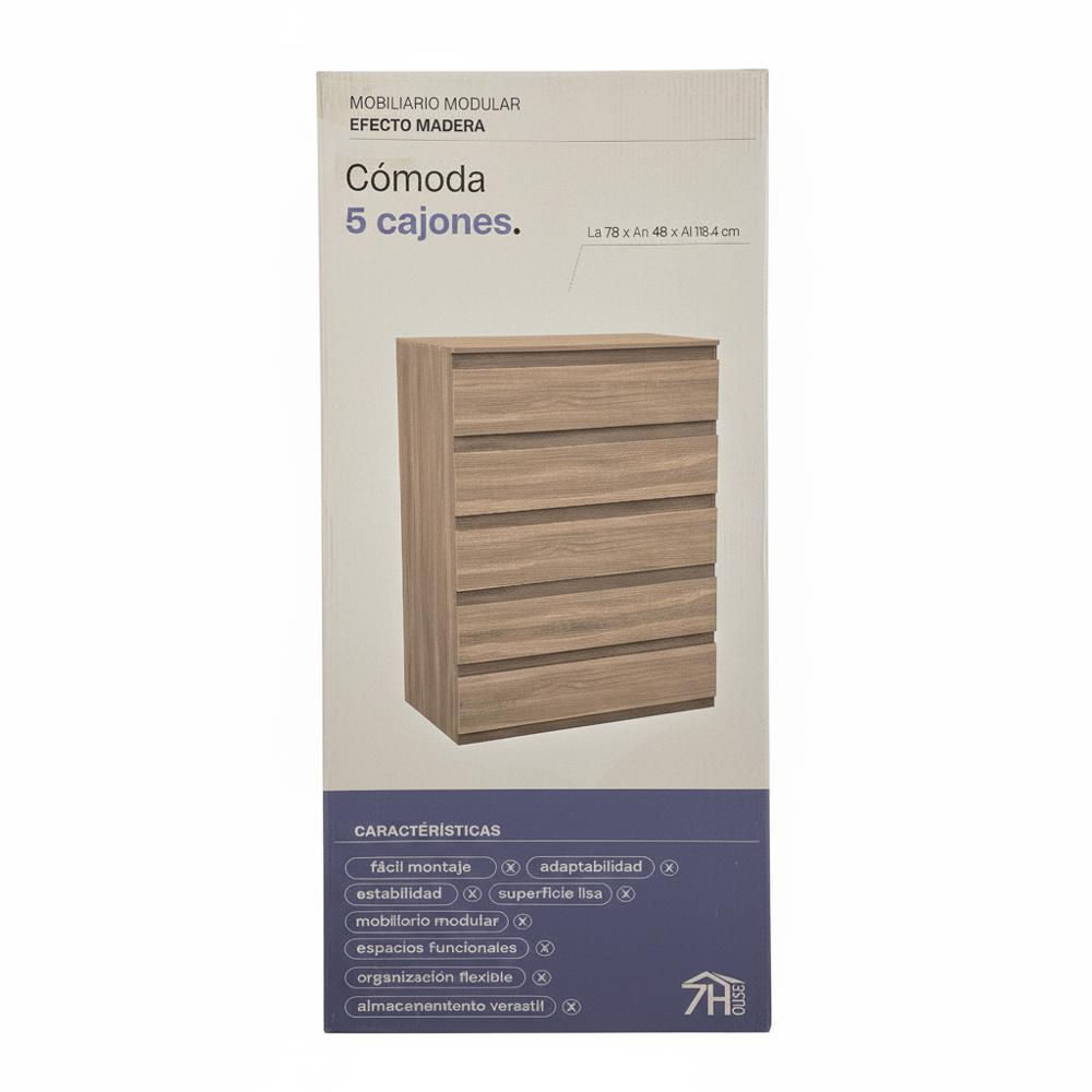Cómoda de 5 cajones color efecto madera 7House - Miniatura 4