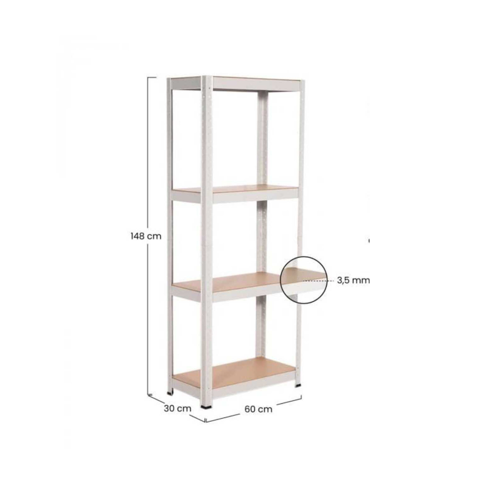 Estantería galvanizada 4 niveles ajustables color plateado 60 cm x 30 cm x 148 cm 7House - Miniatura 2