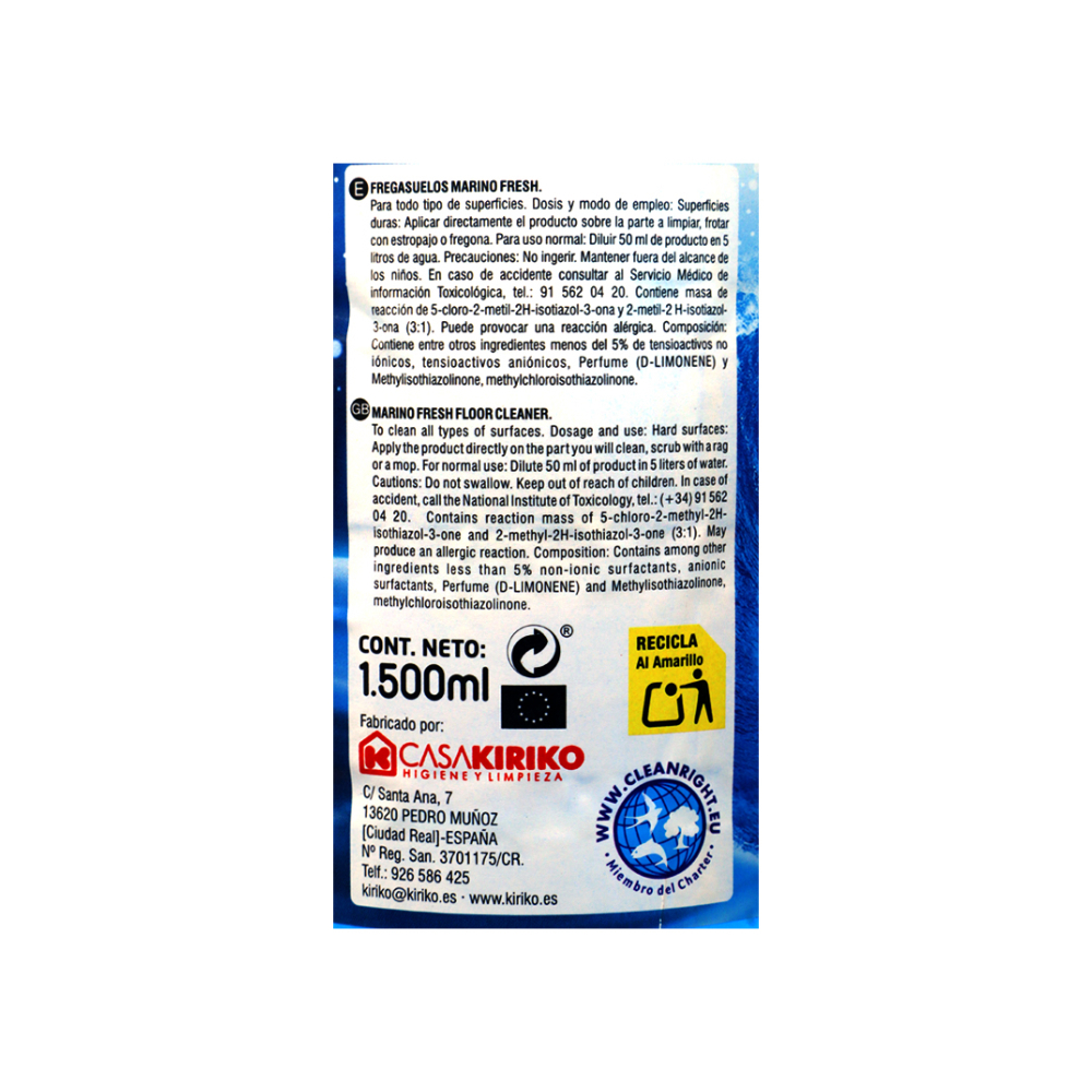 Detergente fregasuelos marino fresh Kiriko (1.5 L) - Miniatura 3