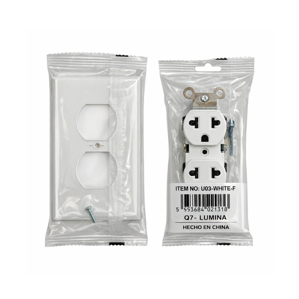 Tomacorriente doble con tapa blanca - 15 A y 125 V - Q7-Lumina - Miniatura 3