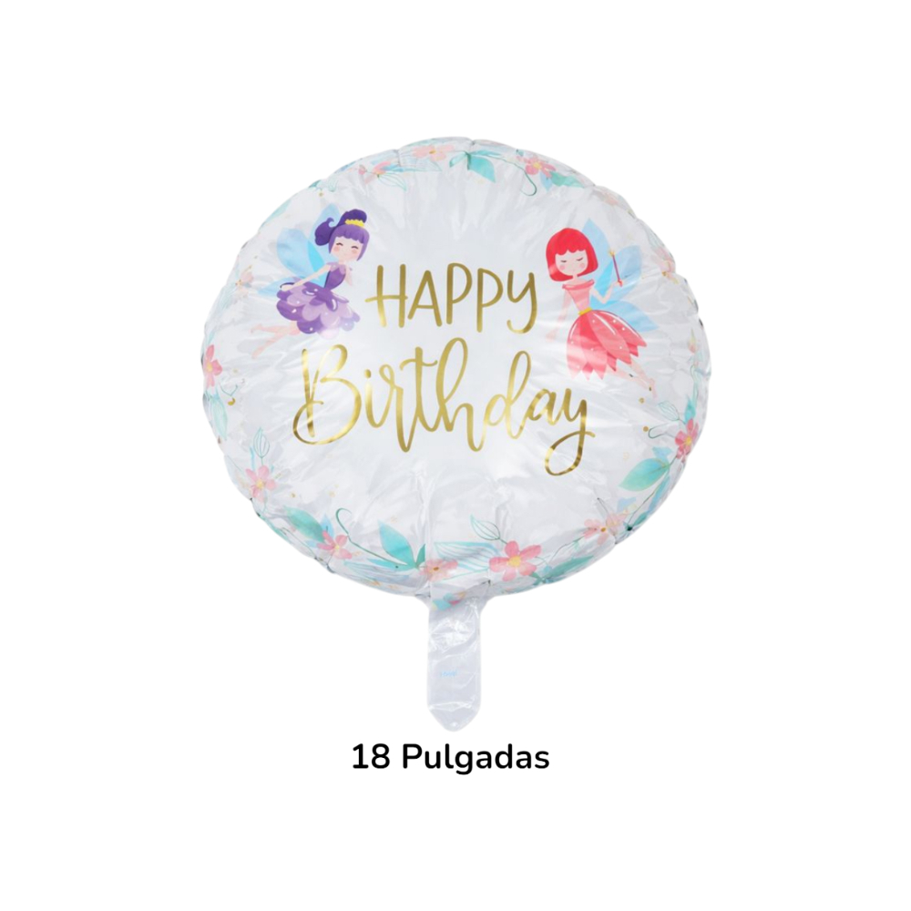 Globo con cartel de Happy birthday y diseño con hadas Ballon (18 pulgadas) - Miniatura 2