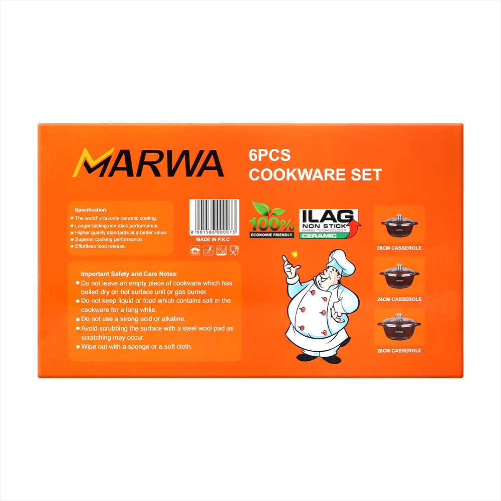 Juego de 3 cazuelas antiadherentes con tapa color rojo Marwa - Miniatura 3