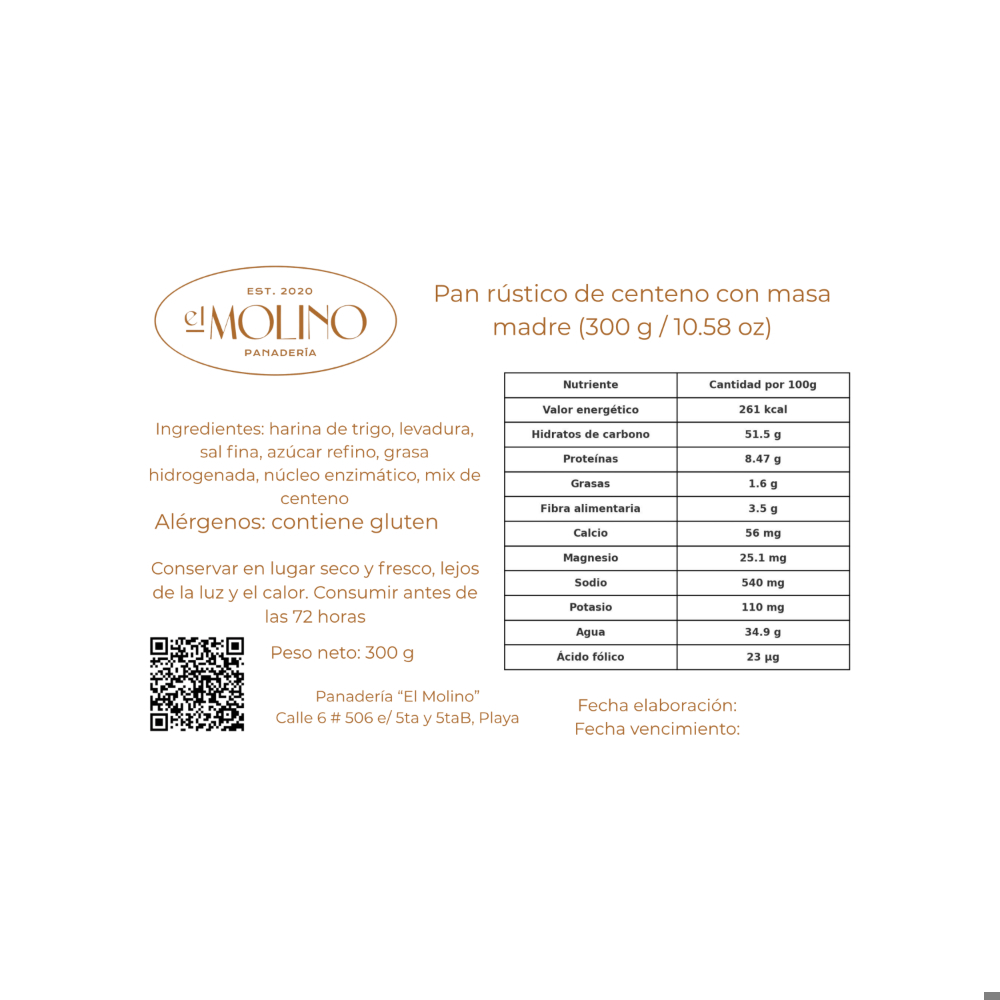 Pan rústico de centeno con masa madre El Molino (300 g / 10.58 oz) - Miniatura 3