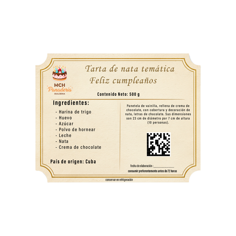 Tarta de nata temática Feliz cumpleaños MCH Panadería (10 comensales) - Miniatura 2