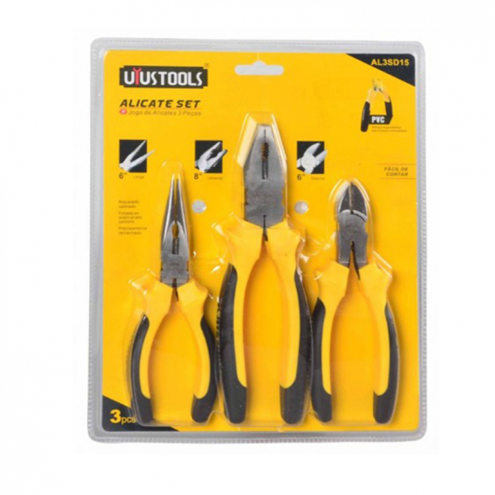 Set de 3 alicates - pinzas - punta larga, universal y de corte diagonal Uyustools - Miniatura 2
