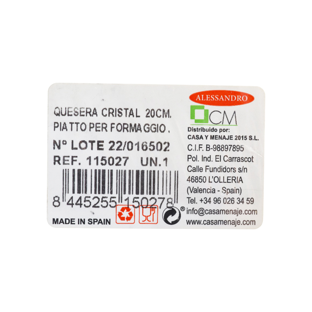 Quesera de cristal 20 cm Alessandro - Miniatura 3