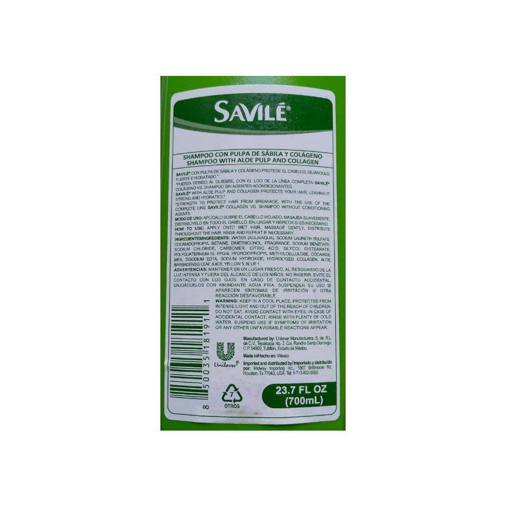 Champú con colágeno y sábila Savilé (700 ml) - Miniatura 2