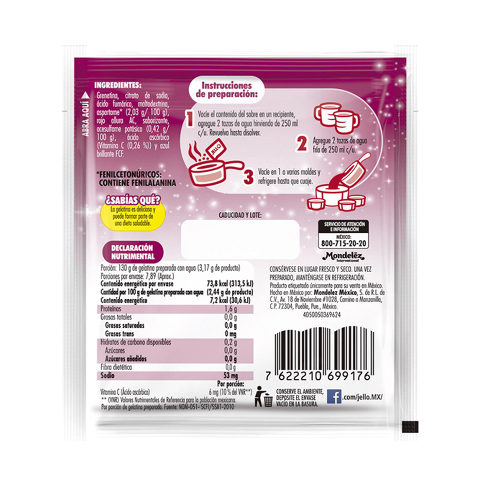 Gelatina sin azúcar fortificada con vitamina C sabor cereza Jell-O (25 g) - Miniatura 2