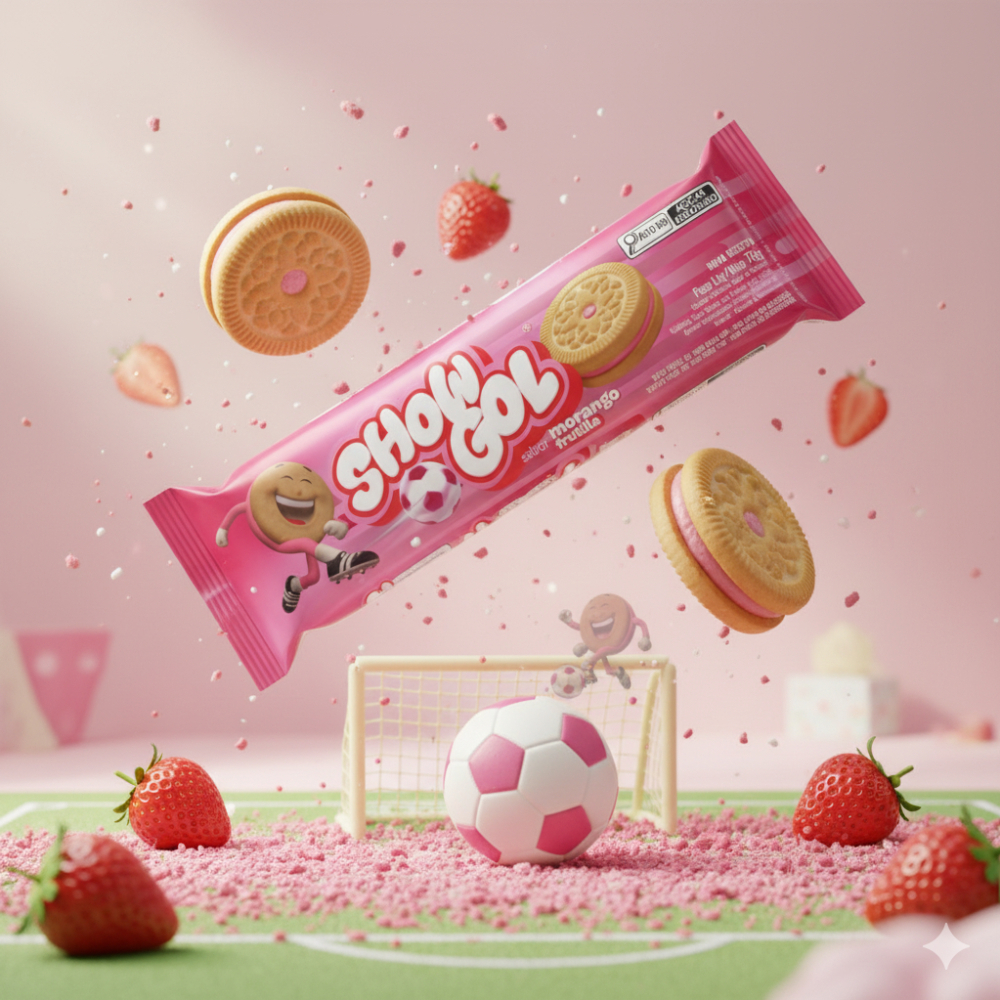 Galletas sabor vainilla rellenas con crema sabor a fresa Show Gol (76 g / 2.68 oz) - Miniatura 4