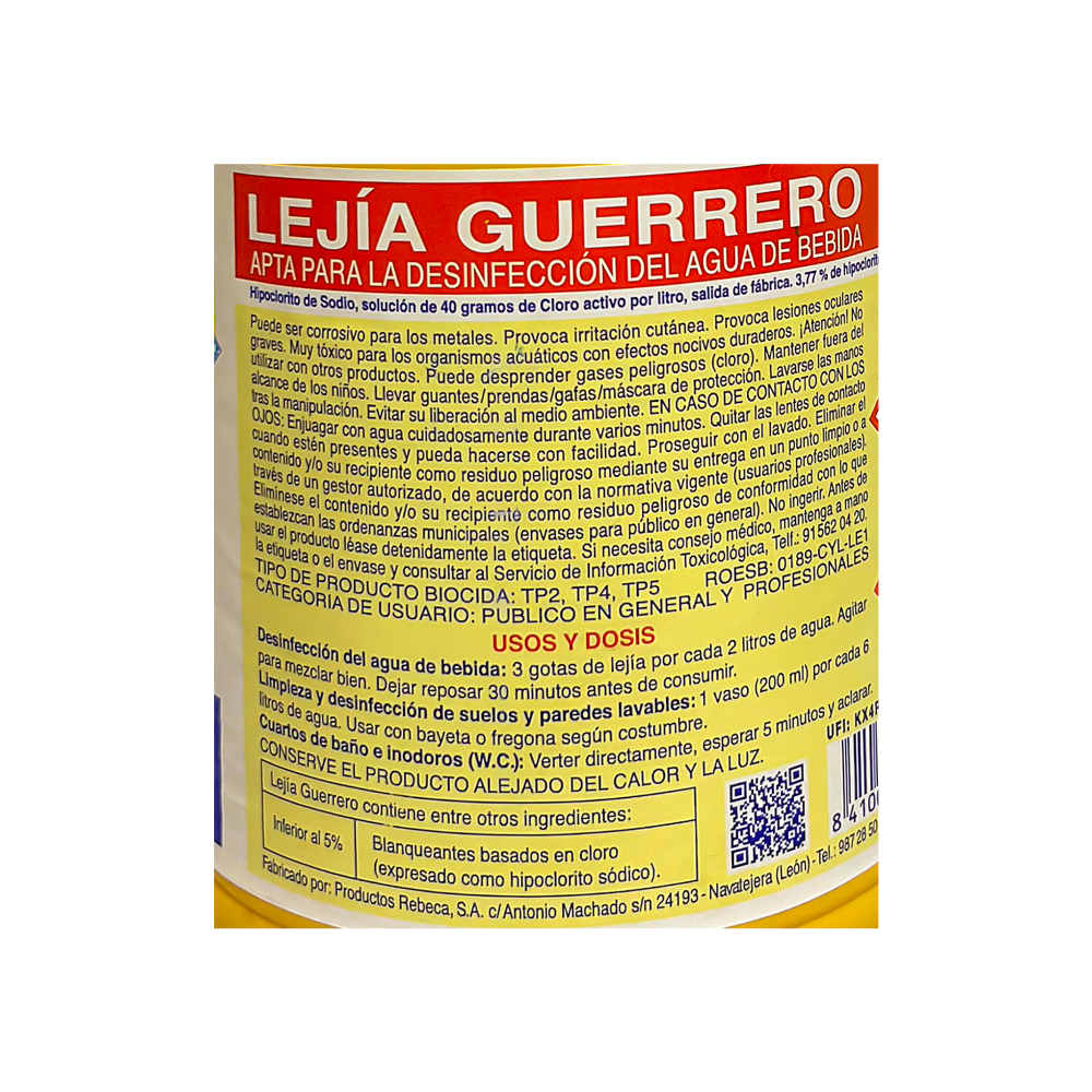 Lejía multiusos Guerrero (2 L) - Miniatura 4