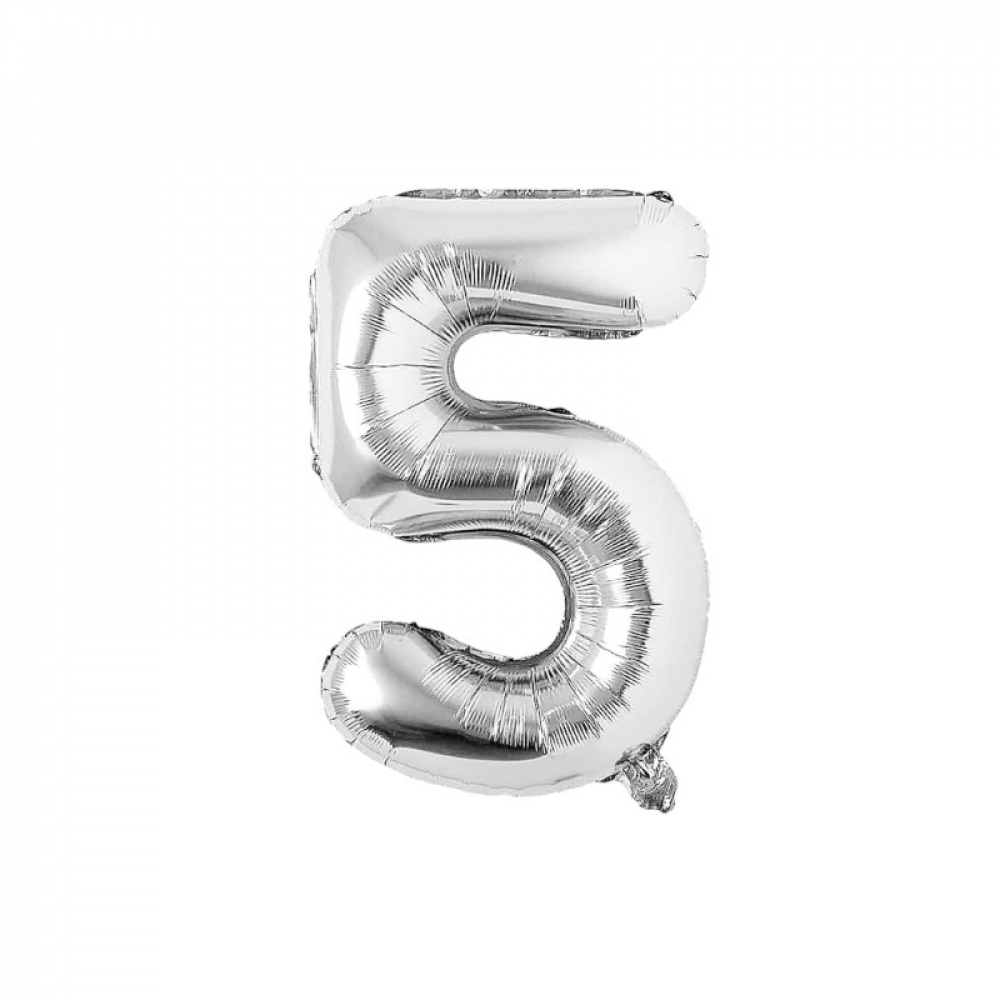 Globo plateado número 5 Balloon (16 pulgadas) - Miniatura 3