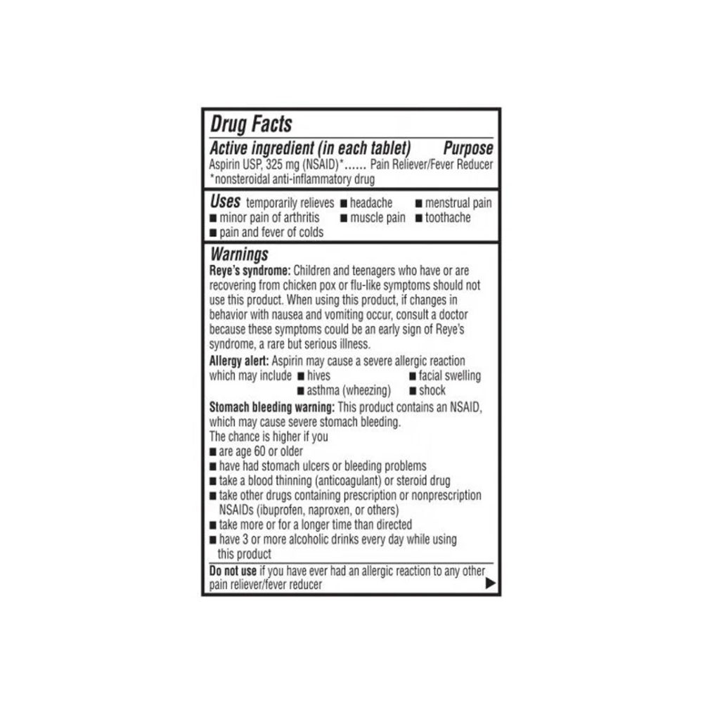 Aspirina. Ácido acetilsalicílico 325 mg Reliable-1 (100 tabletas) - Miniatura 2