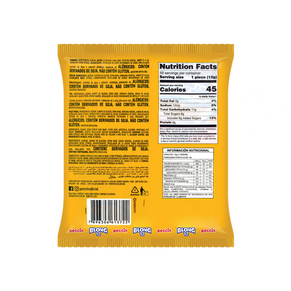 Chupa chups relleno con chicle sabor de frutas surtidas Blong 12 Peccin (600 g / 1.32 lb) - Miniatura 2