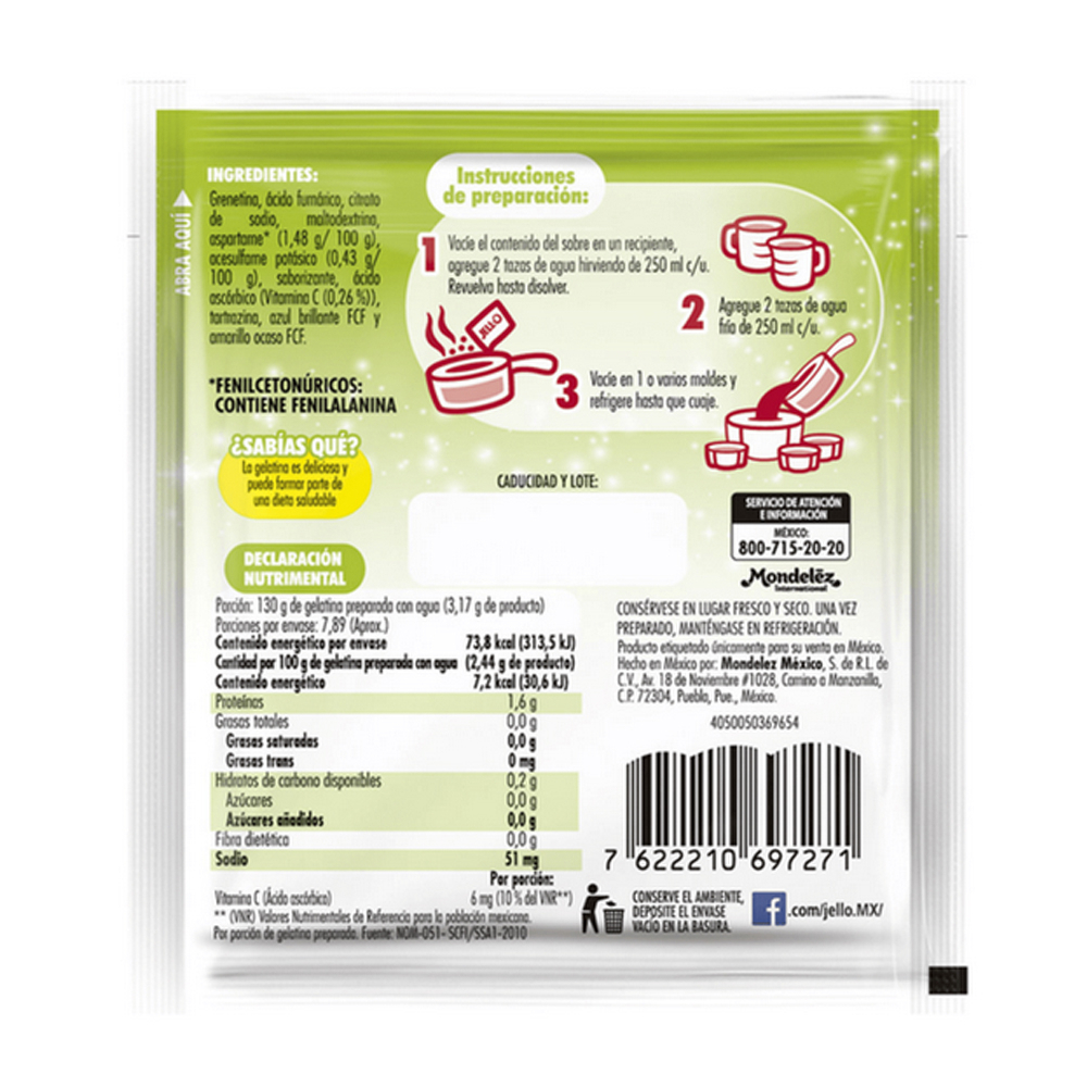 Gelatina sin azúcar fortificada con Vit C sabor a limón Jell-O (25 g) - Miniatura 2