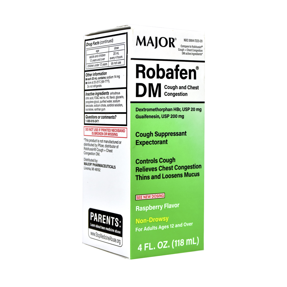Robafen DM. Dextrometorfano bromidrato 20 mg + Guaifenesina 200 mg Major (118 ml / 4 fl. oz) - Miniatura 3