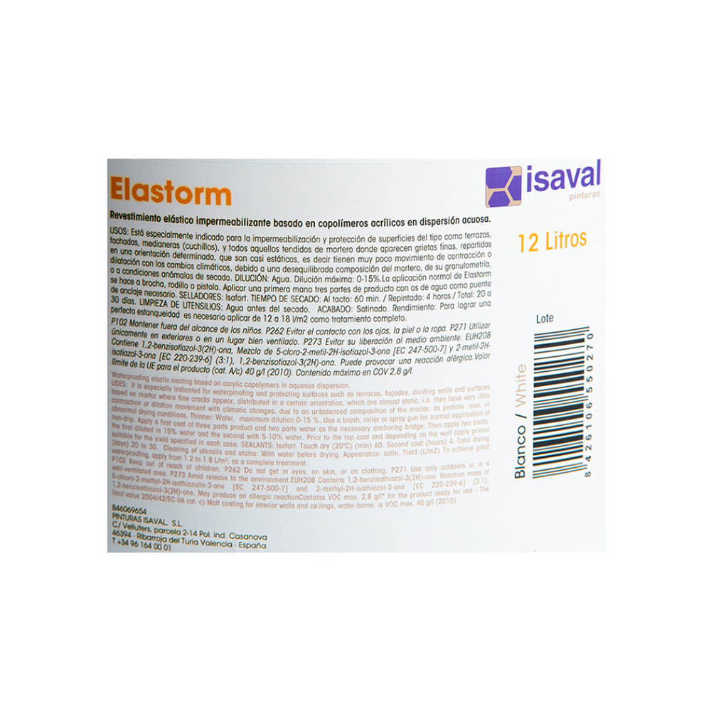 Pintura elástica impermeabilizante color blanco elastorm Blancolor Isaval (12 L) - Miniatura 4