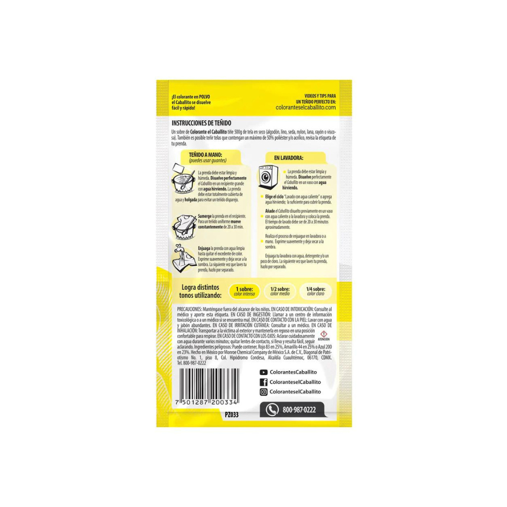 Colorante para ropa amarillo luminoso El Caballito (16 g) - Miniatura 2