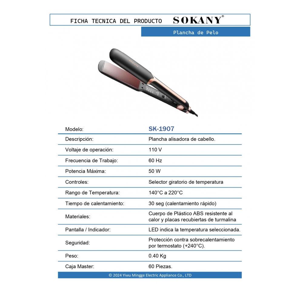 Plancha alisador de pelo Sokany SK-1907 - Miniatura 3