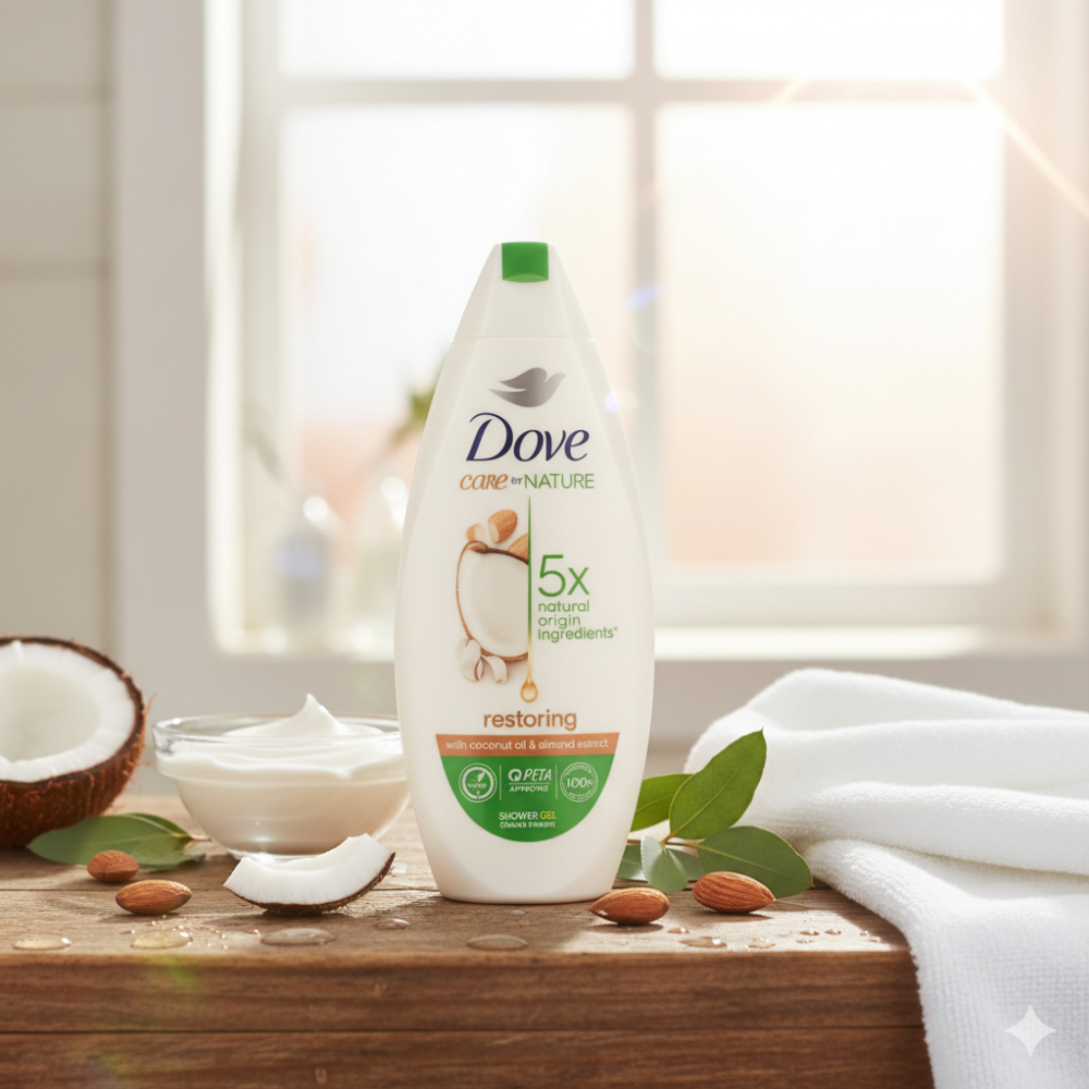 Gel de ducha restaurador con aceite de coco y extracto de almendra Dove (225 ml) - Miniatura 4