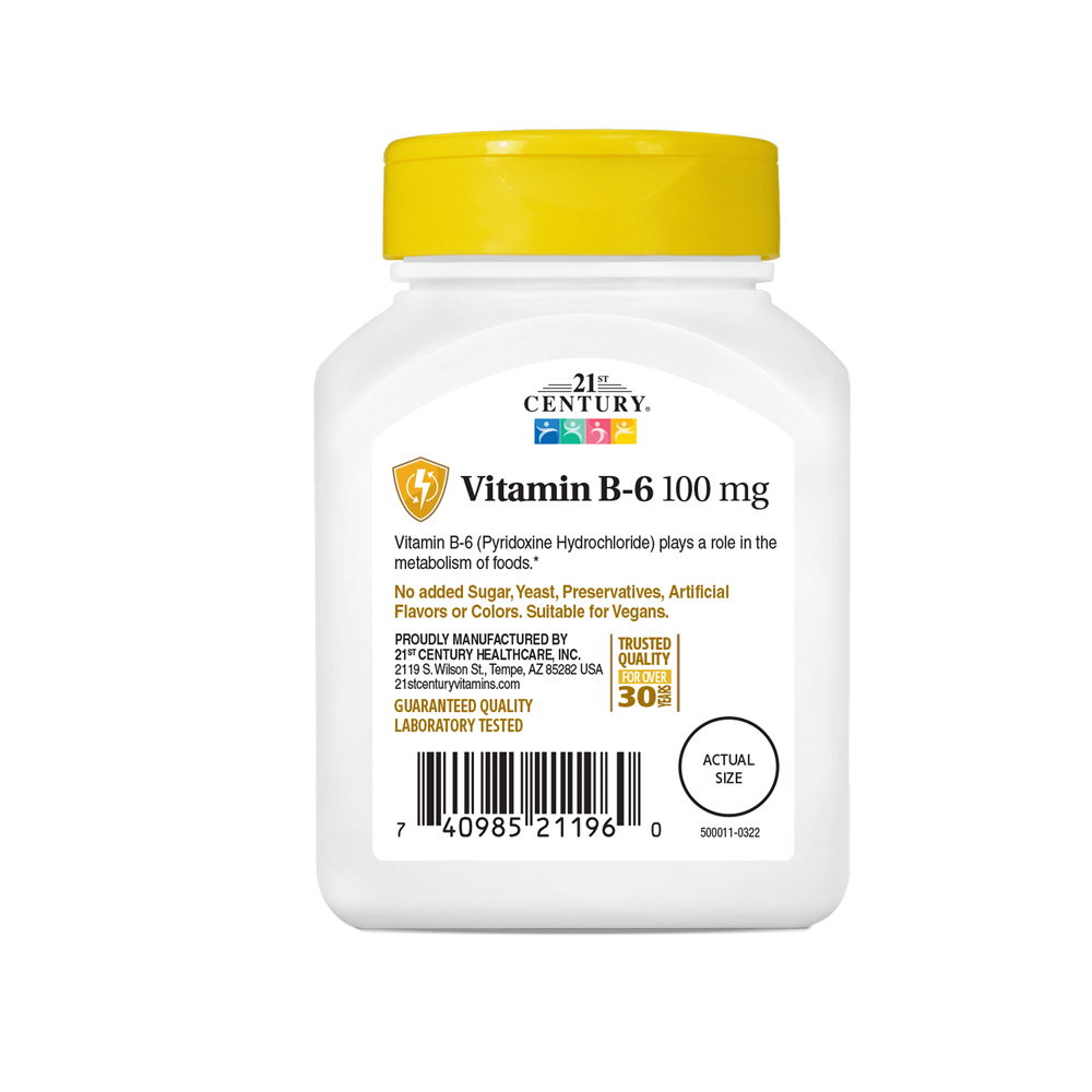 Vitamina B-6 100 mg 21st Century (110 tabletas) - Miniatura 4