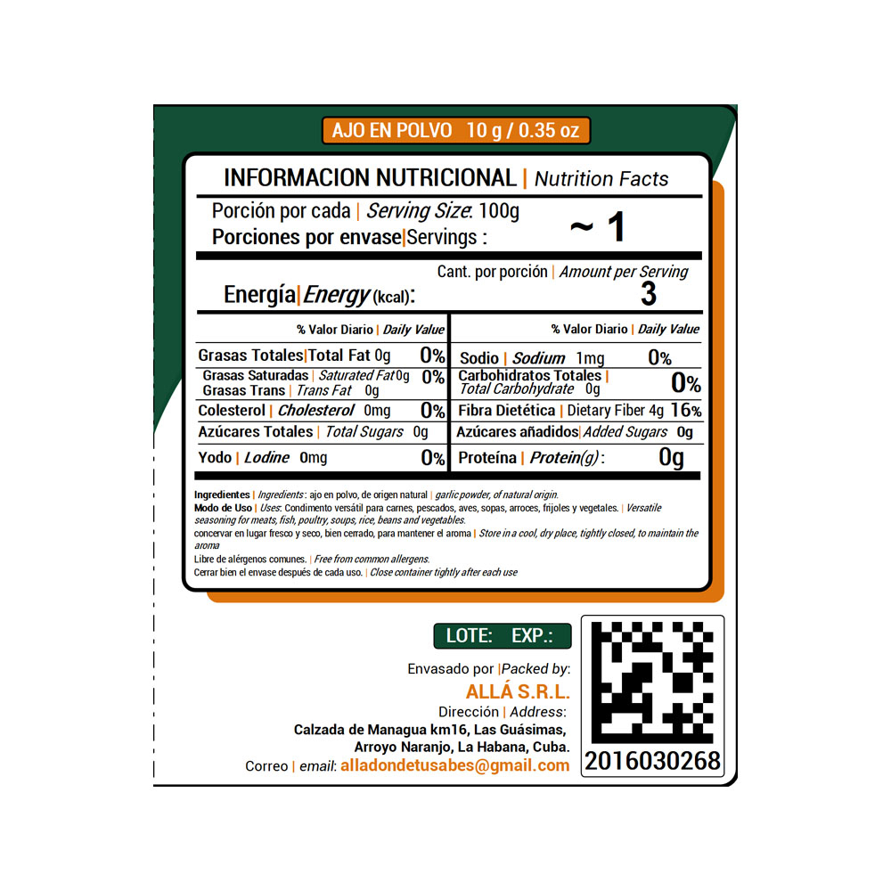 Ajo en polvo ALLÁ (10 g / 0.35 oz) - Miniatura 2