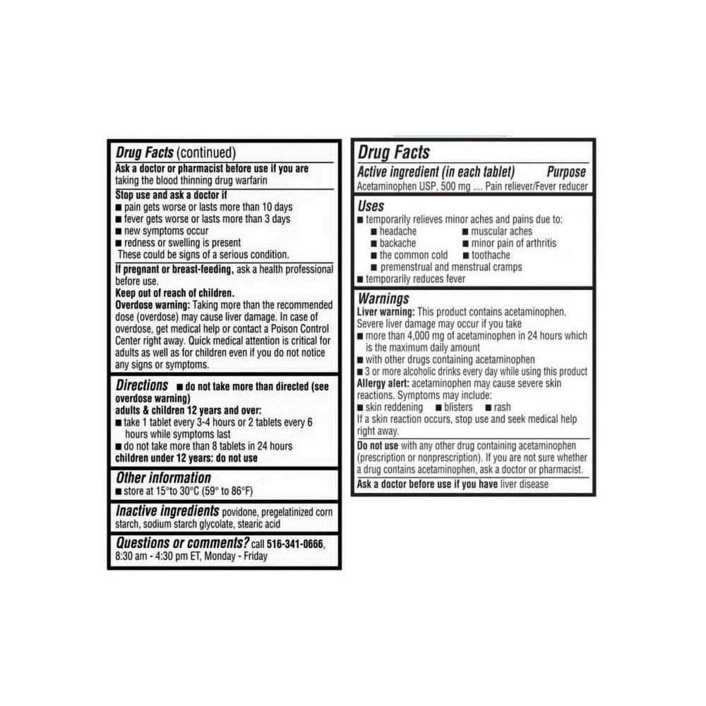 Acetaminofén 500 mg Reliable-1 (100 tabletas) - Miniatura 3