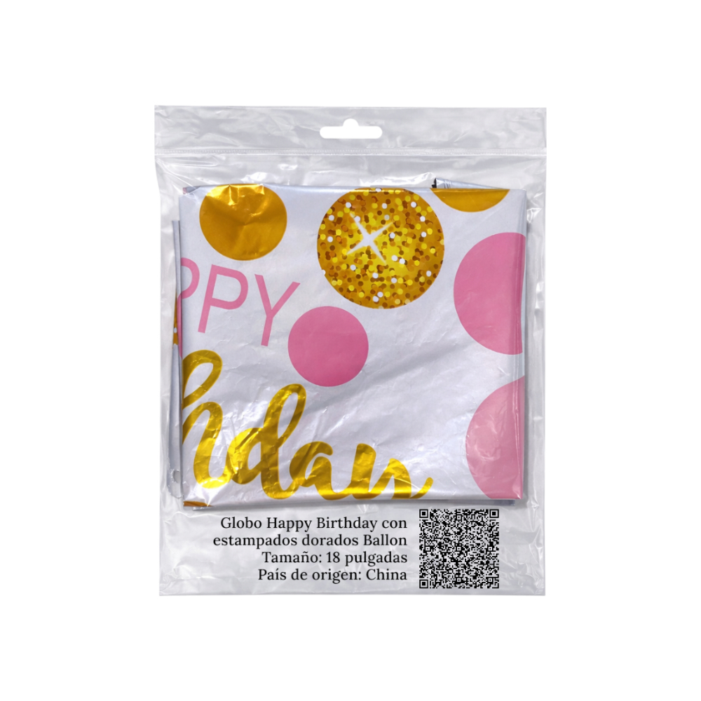 Globo Happy Birthday con estampados dorados Ballon (18 pulgadas) - Miniatura 2