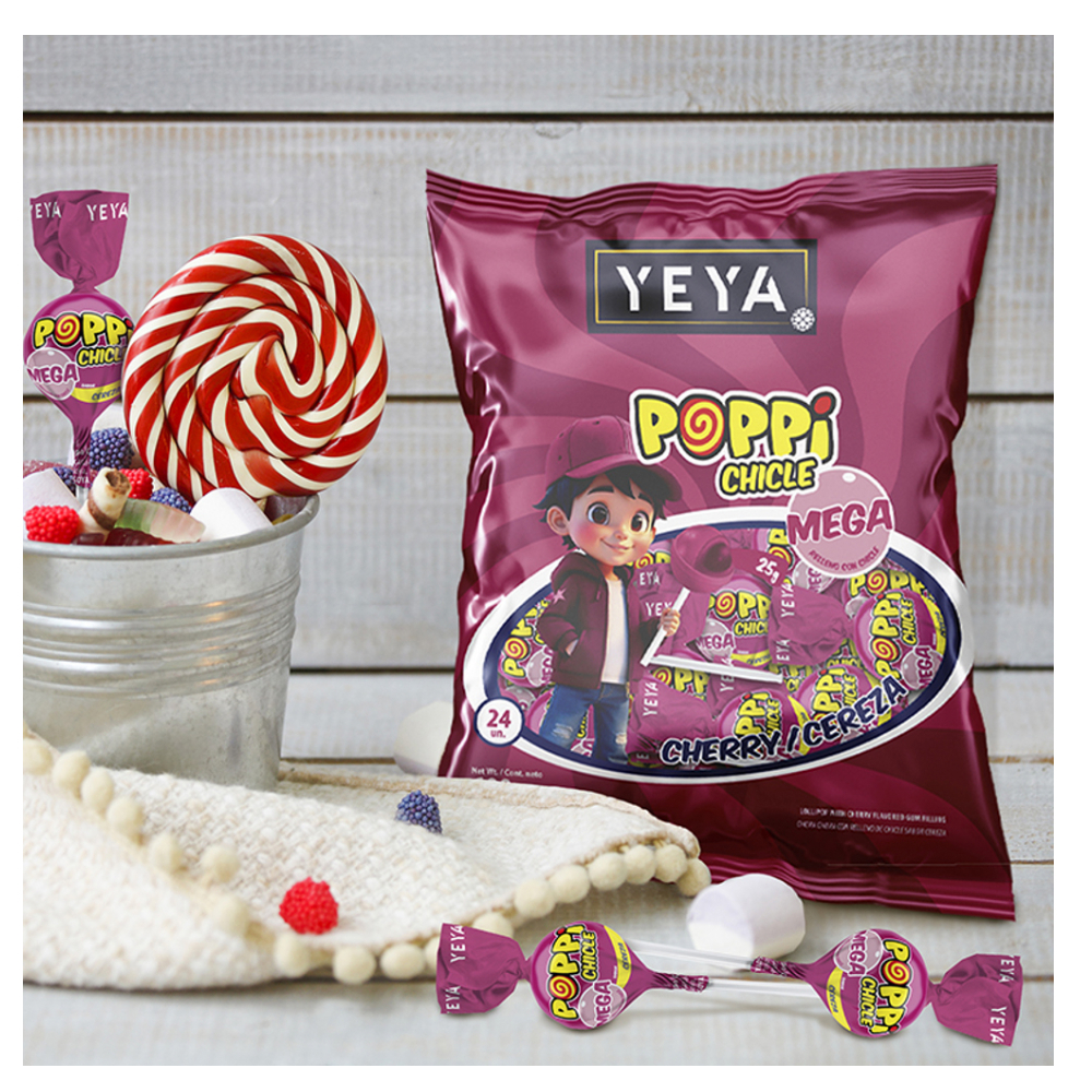 Chupa chupas con relleno de chicle sabor cereza YEYA (2 x 600 g / 1.32 lb) - Miniatura 3