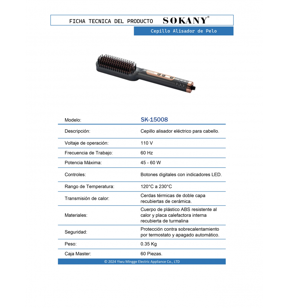 Cepillo alisador eléctrico de pelo Sokany SK-15008 - Miniatura 4