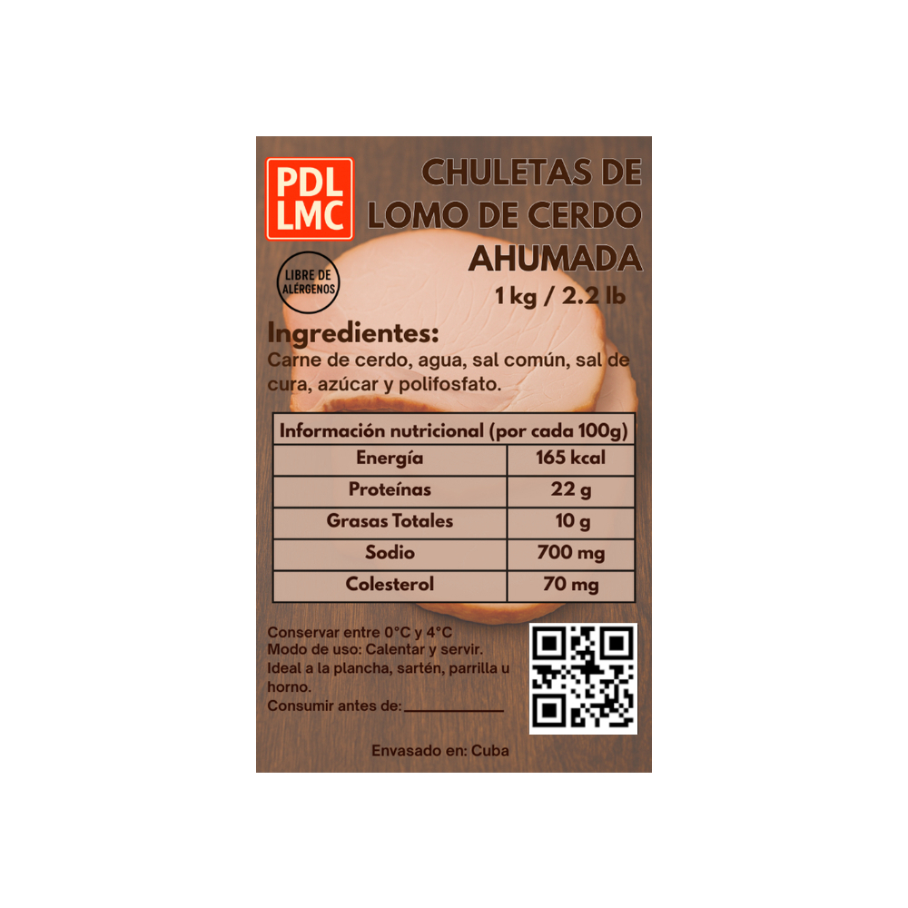 Chuleta de lomo de cerdo ahumado sin piel y sin hueso PDL LMC (1 kg / 2.2 lb) - Miniatura 3