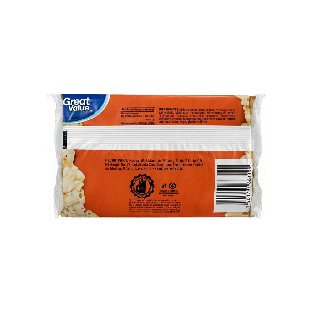 Palomitas de maiz sabor queso cheddar para horno de microondas Great Value (85 g / 3 oz) - Miniatura 2