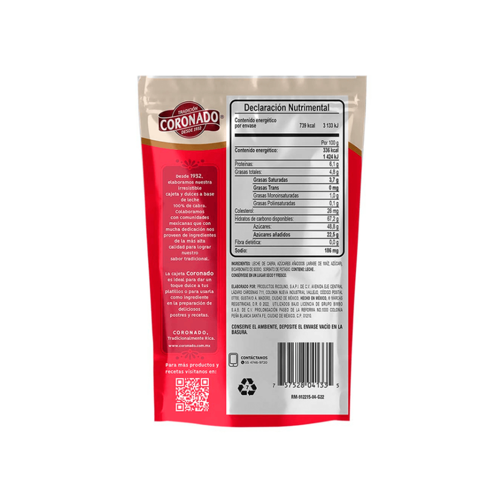 Dulce de leche de cabra cajeta quemada Coronado (220 g / 7.76 oz) - Miniatura 3