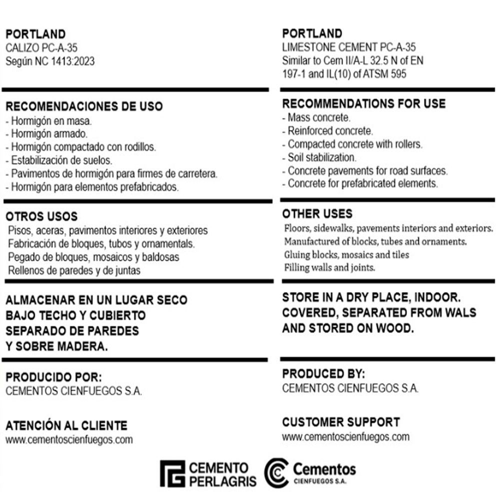 Cemento especial PORTLAND Calizo PC-A-35 Perla Gris (40 kg / 88.18lb) - Miniatura 2
