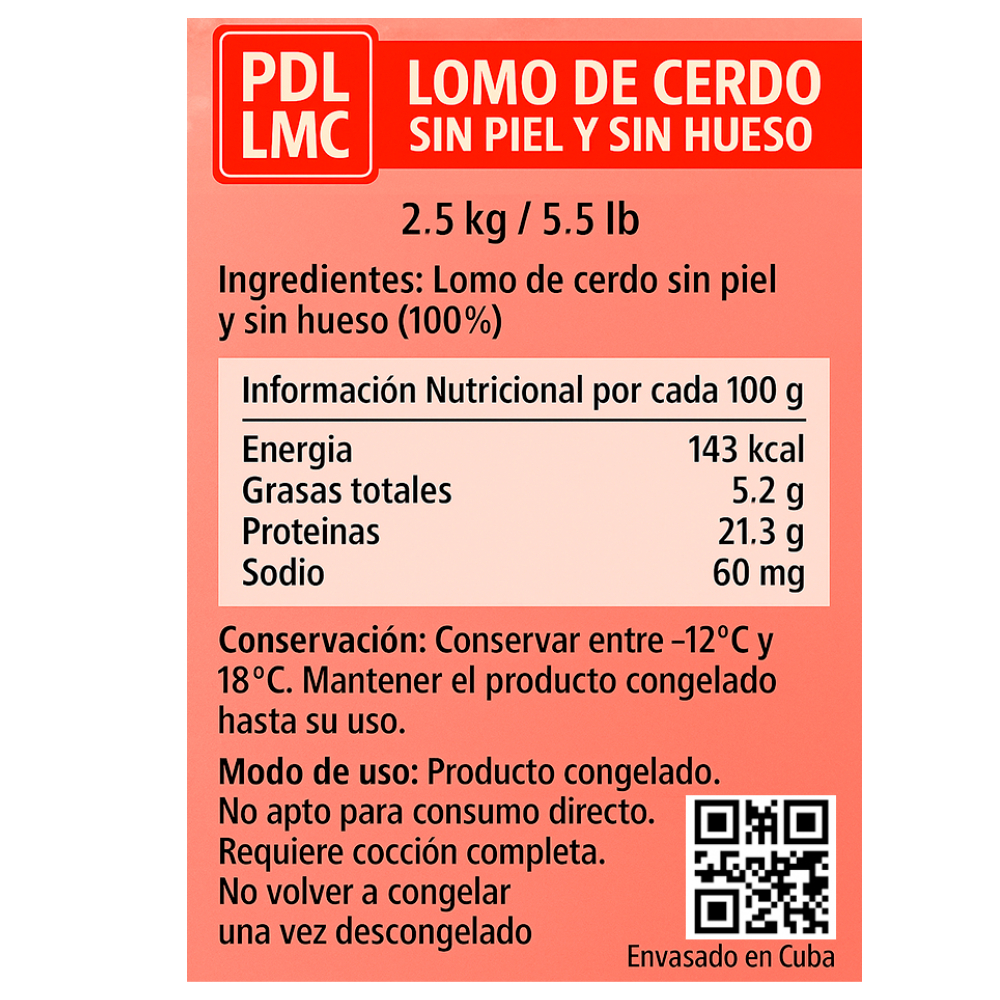 Lomo de cerdo sin piel y sin hueso PDL LMC (2.5 kg / 5.5 lb) - Miniatura 3