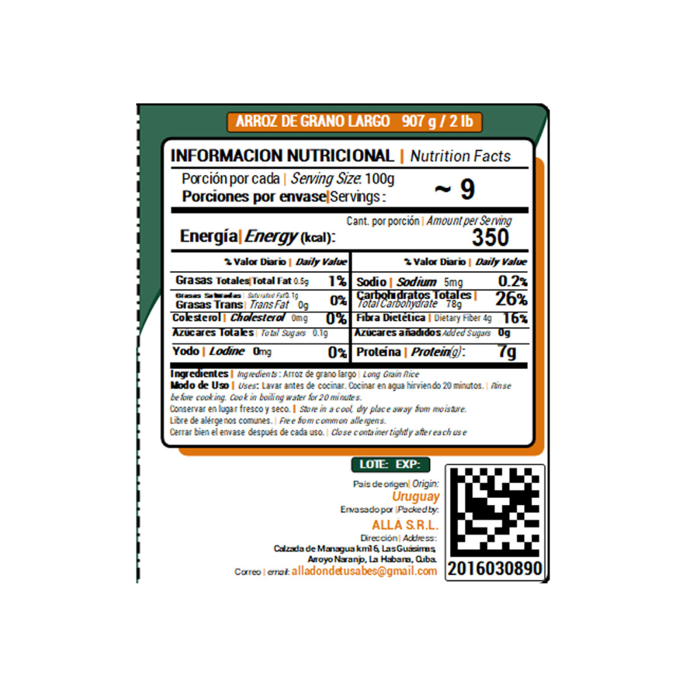 Arroz de grano largo ALLÁ (907 g / 2 lb) - Miniatura 3