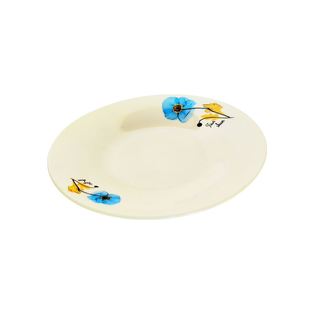 Plato de cerámica semi hondo con diseño floral azul K.M - Miniatura 2