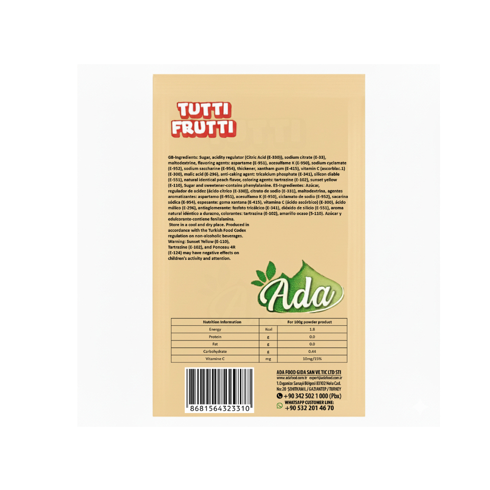 Refresco instantáneo sabor durazno Tutti Frutti Ada (24 x 6 g) - Miniatura 2