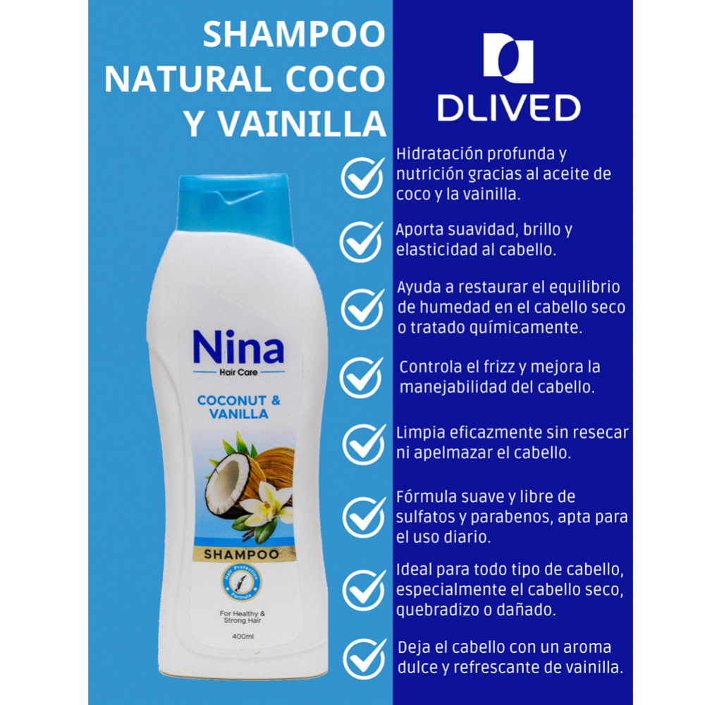 Champú de coco y vainilla Nina (400 ml) - Miniatura 2