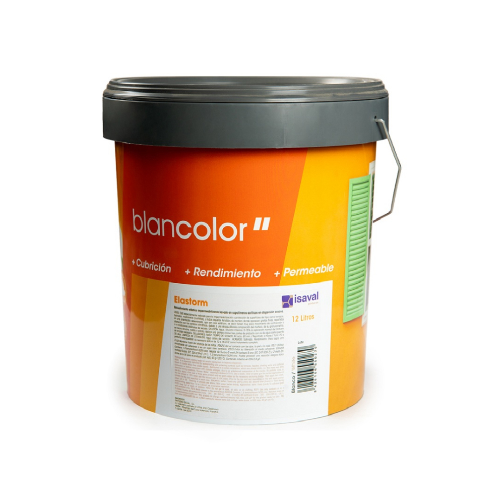 Pintura elástica impermeabilizante color blanco elastorm Blancolor Isaval (12 L) - Miniatura 2
