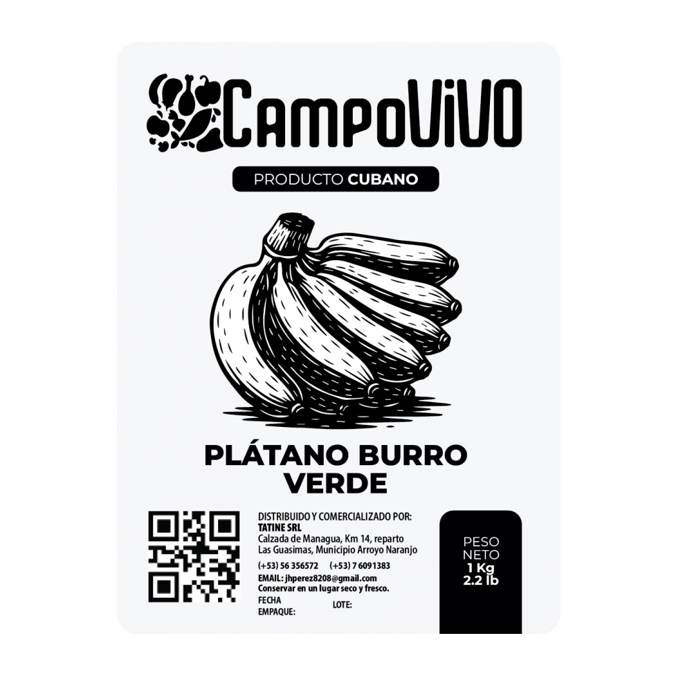 Plátano burro verde Campo Vivo (1 kg / 2.2 lb) - Miniatura 3