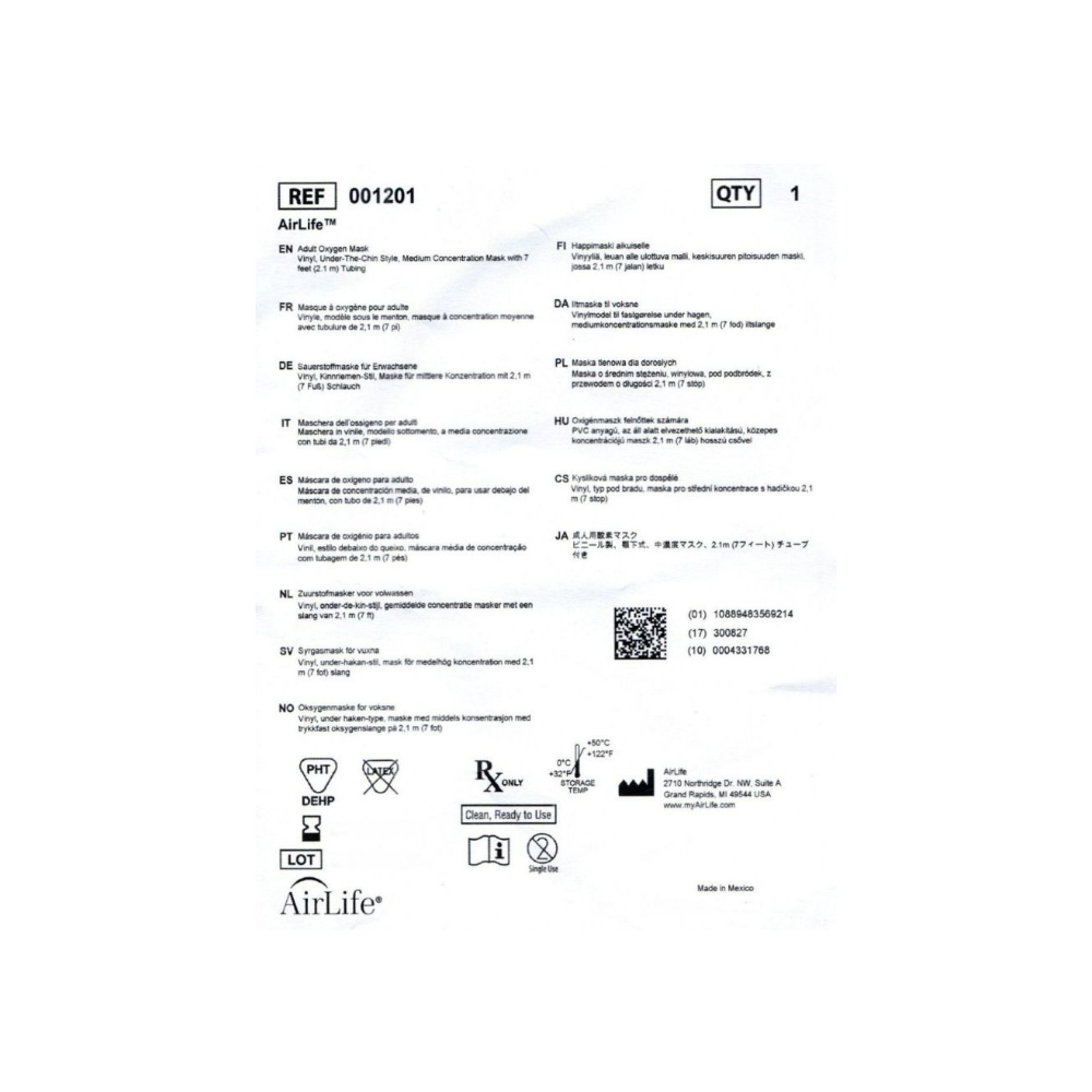 Máscara de oxígeno para adulto Medline - Miniatura 3
