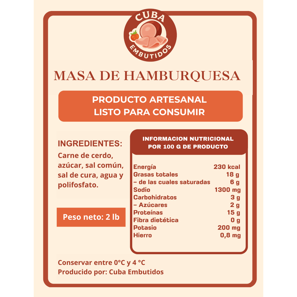 Masa de hamburguesa especial Cuba Embutidos (907 g / 2 lb) - Miniatura 3