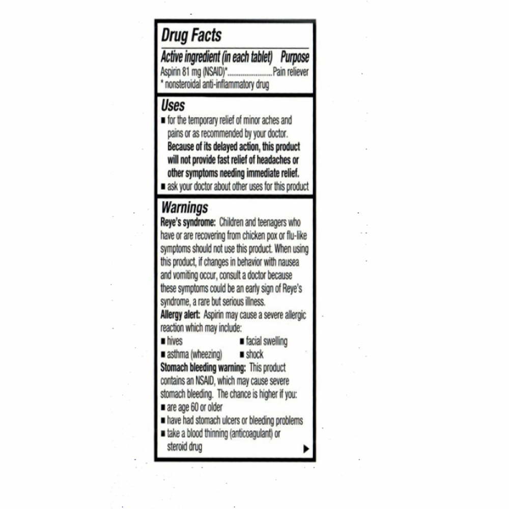 Aspirina. Ácido acetilsalicílico 81 mg GoodSense (120 tabletas) - Miniatura 2