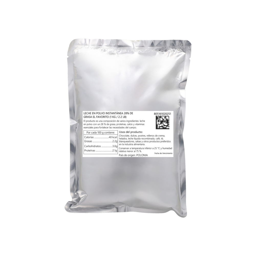 Leche en polvo instantánea 28% de grasa El Favorito (1 kg / 2.20 lb) - Miniatura 2